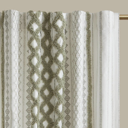 Cotton Printed Curtain Panel with Chenille Stripe and Lining