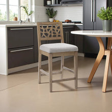 Gray Upholstered Counter Stool with Solid Wood Legs for Kitchen Islands