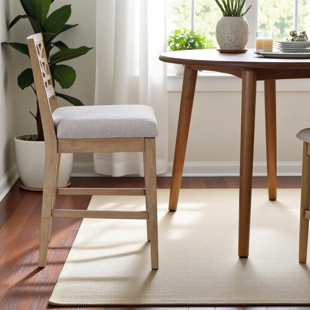 Gray Upholstered Counter Stool with Solid Wood Legs for Kitchen Islands