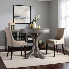 Gray Round Dining Table with Wood Veneer Top for Kitchen and Dining