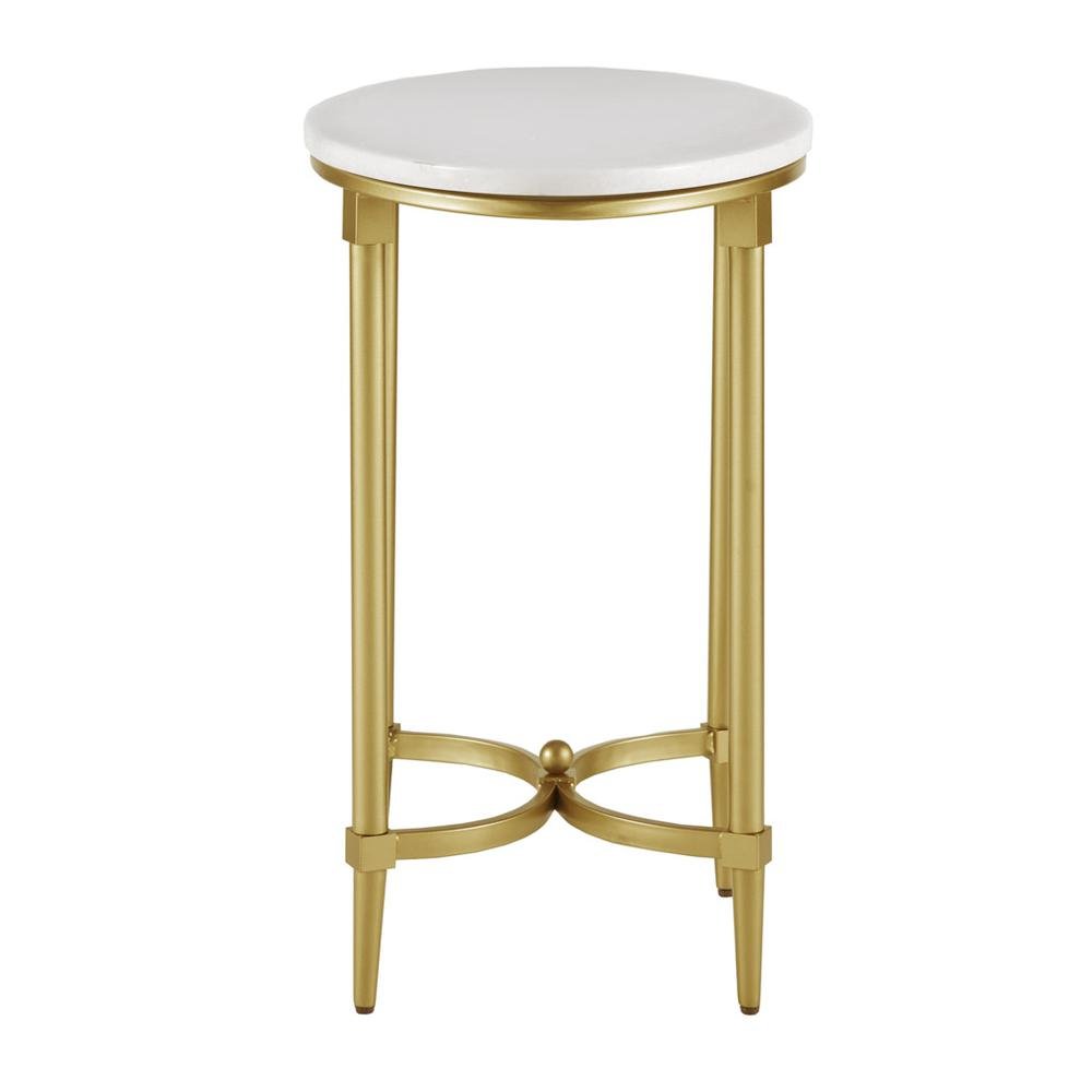 White Marble End Table with Metal Legs – Small Side Table for Living Room