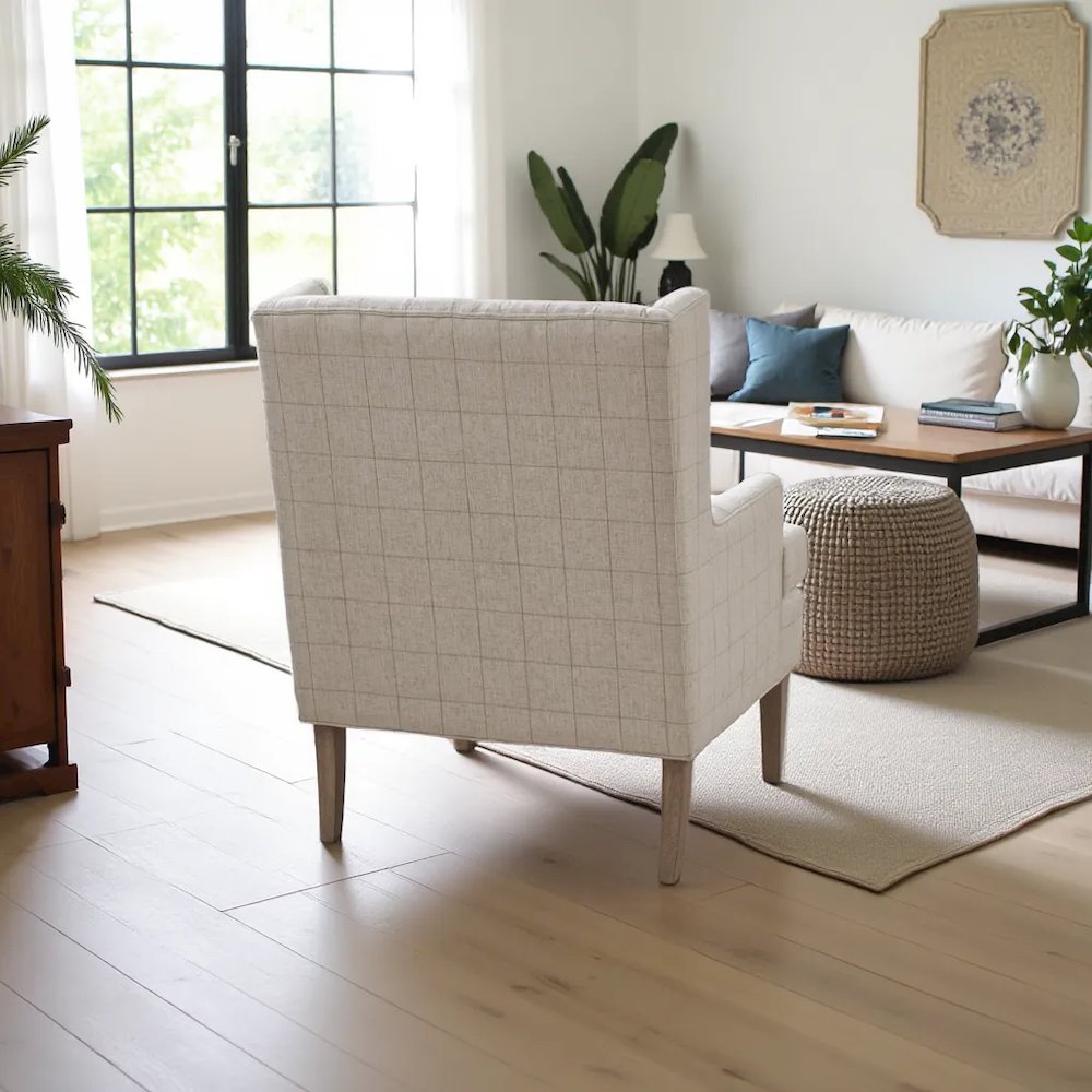 Beige Wingback Recliner Chair – Elegant Push Back Chair for Living Room