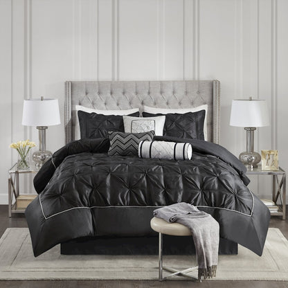 Laurel 100% Polyester Pieced Pleated 7pcs Tufted Comforter Set