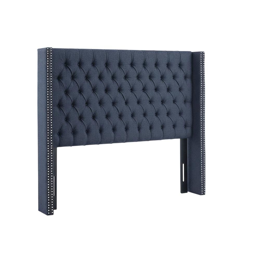 Blue Upholstered Headboard with Plywood Frame and Metal Legs, Spot Clean