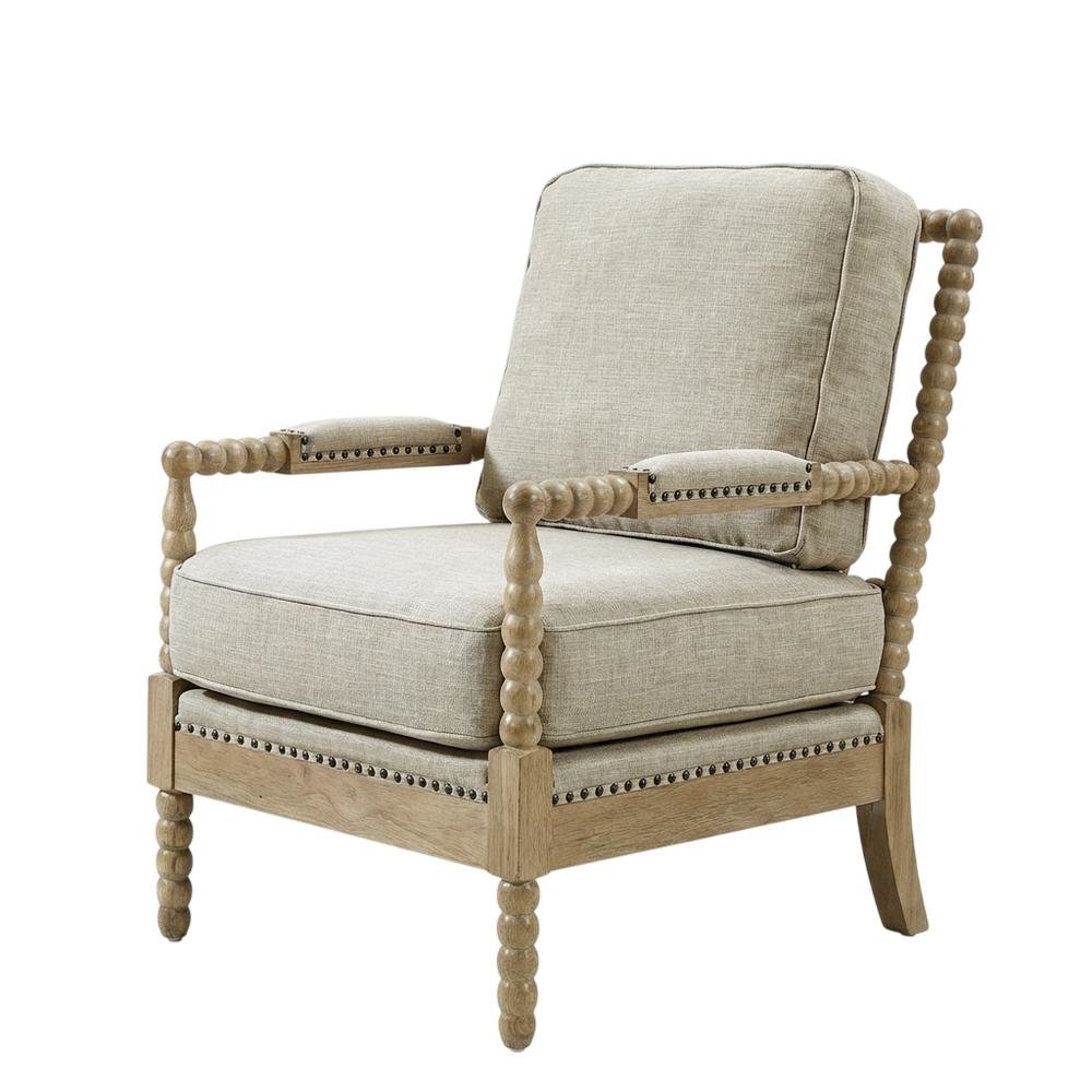 Taupe Accent Armchair with Donohue Pattern and Cushioned Seat