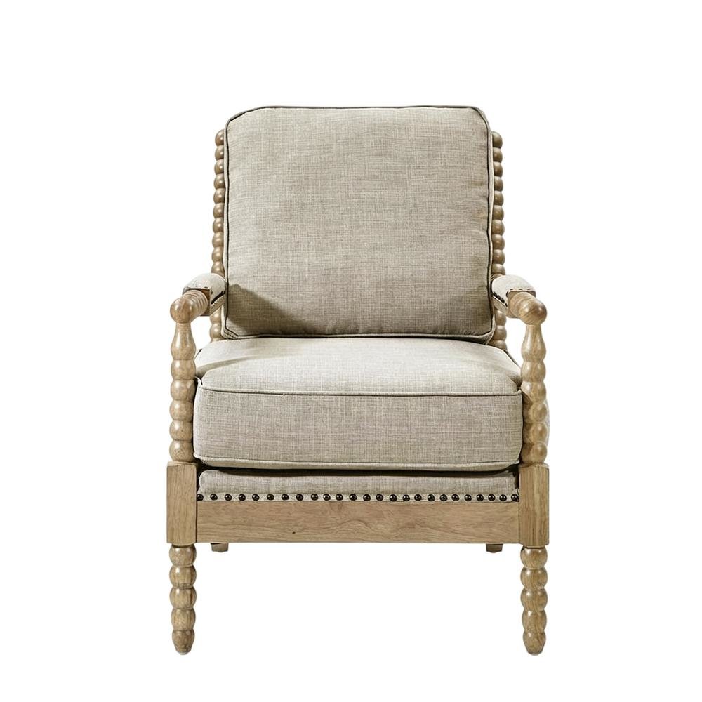 Taupe Accent Armchair with Donohue Pattern and Cushioned Seat