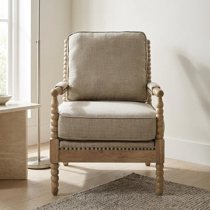 Taupe Accent Armchair with Donohue Pattern and Cushioned Seat