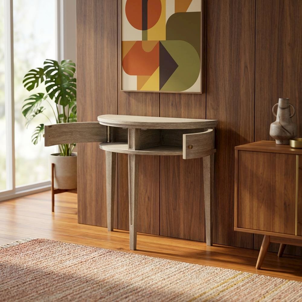 Wooden Storage Console Table with Flat Top and Open Shelf