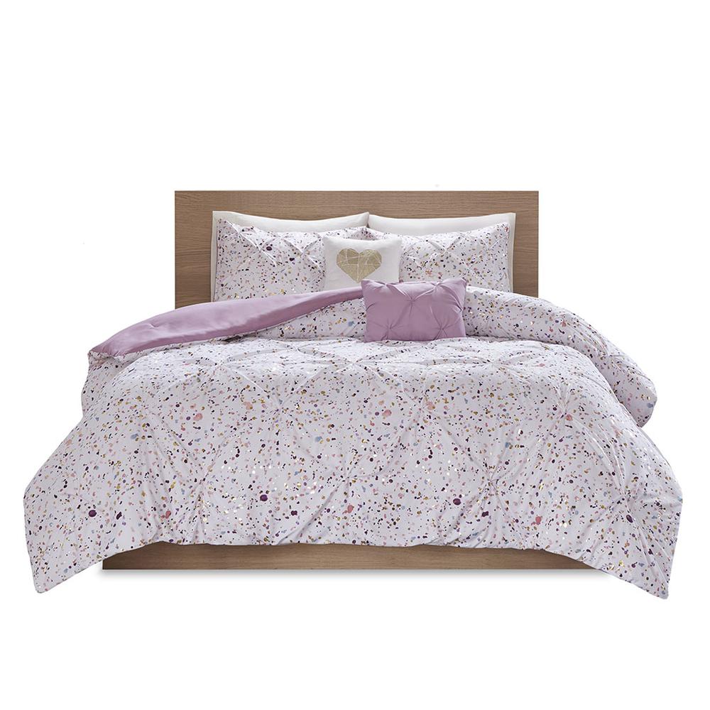 Metallic Glitter Printed Reversible Comforter Set - Plum, Belen Kox