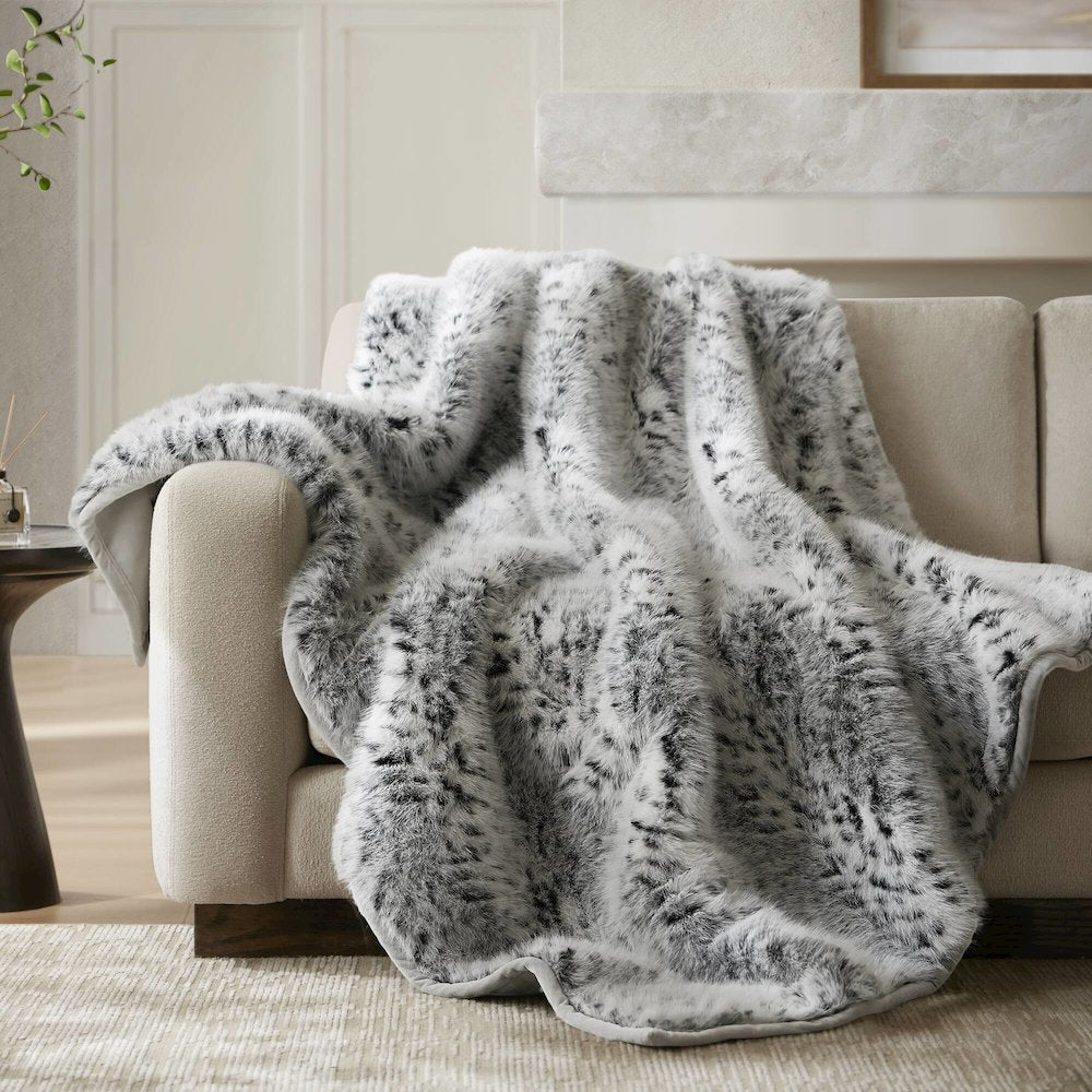 Botswana Animal Print Faux Fur Throw Blanket, Snow Leopard color