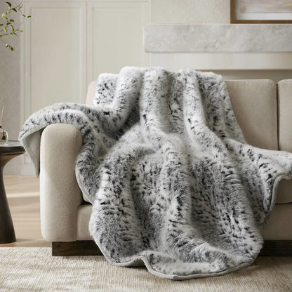 Botswana Animal Print Faux Fur Throw Blanket, Snow Leopard color