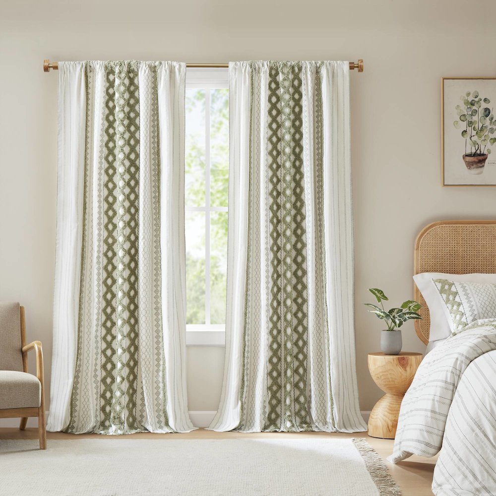 Cotton Printed Curtain Panel with Chenille Stripe and Lining