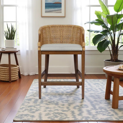 Handcrafted Brown Counter Stool with Solid Wood Frame for Kitchen
