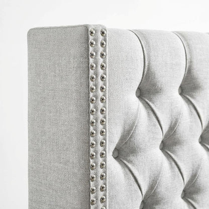 Gray Upholstery Headboard with Plywood Frame and Metal Legs for Bedroom
