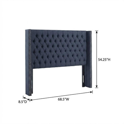 Blue Upholstered Headboard with Plywood Frame and Metal Legs, Spot Clean