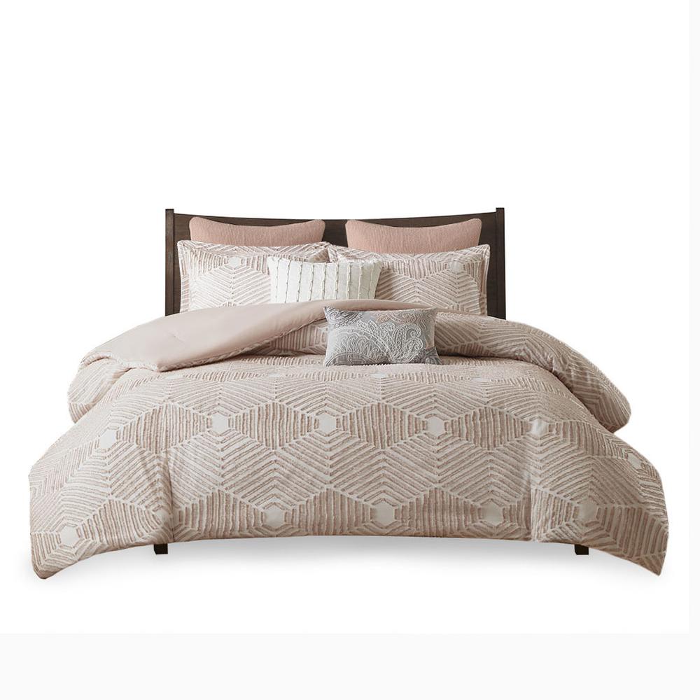 Blush Geometric Clipped Jacquard Comforter Set, Belen Kox