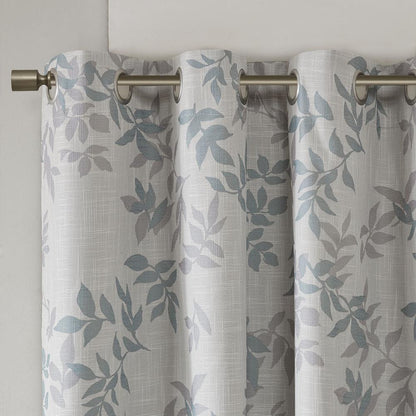 Aqua Printed Botanical Blackout Window Panel, Belen Kox