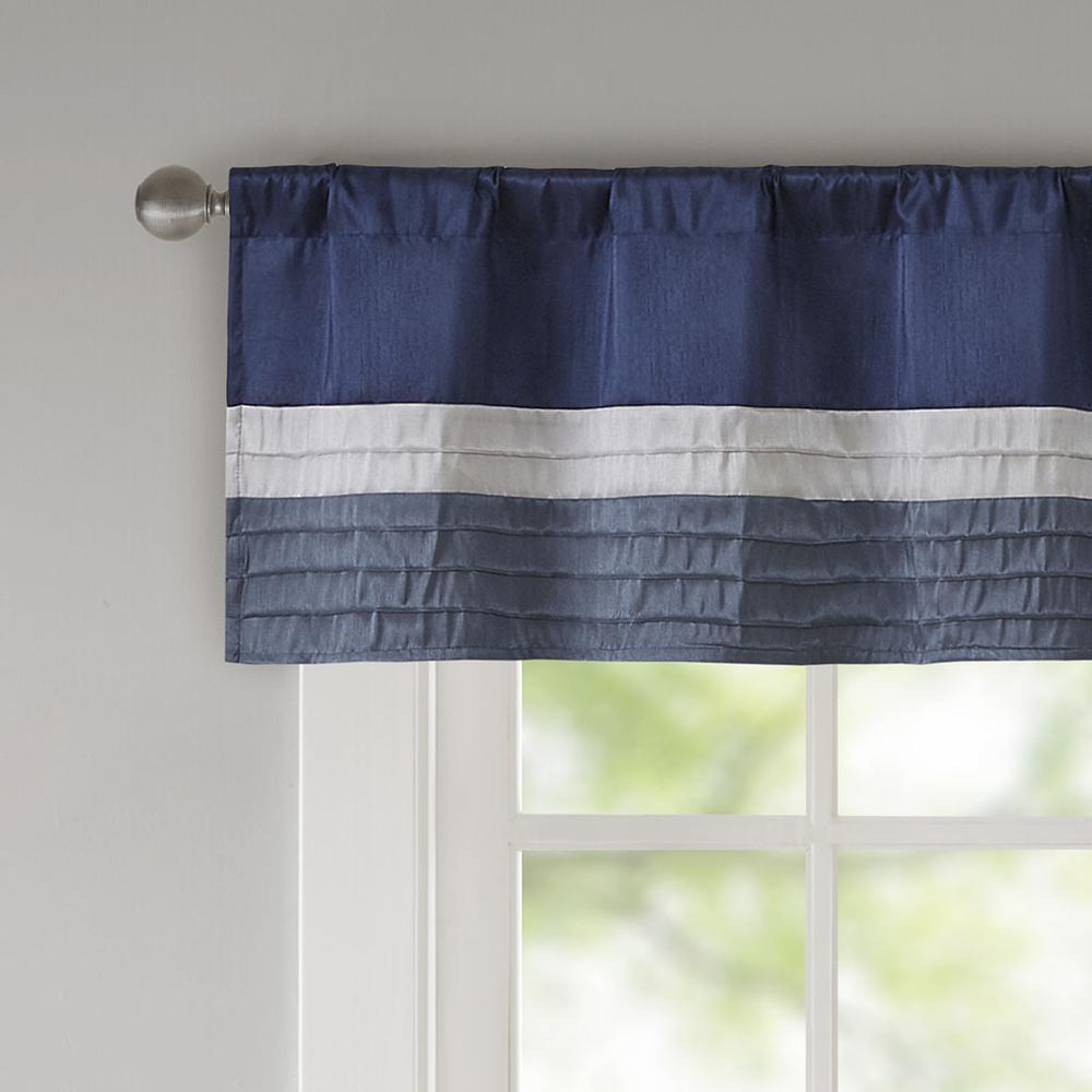Navy Pintuck Striped Window Valance, Belen Kox
