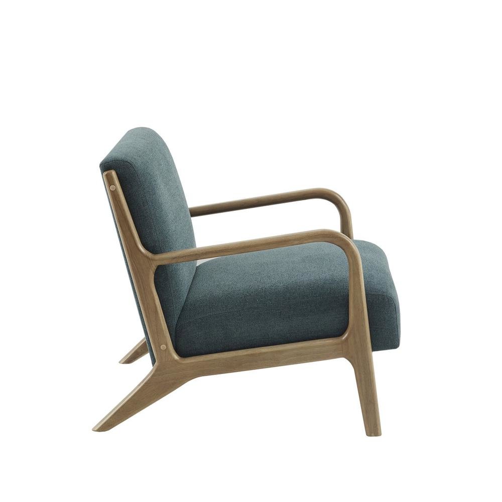 Teal Wooden Mid Century Modern Chair for Living Room, Upholstered Accent Chair