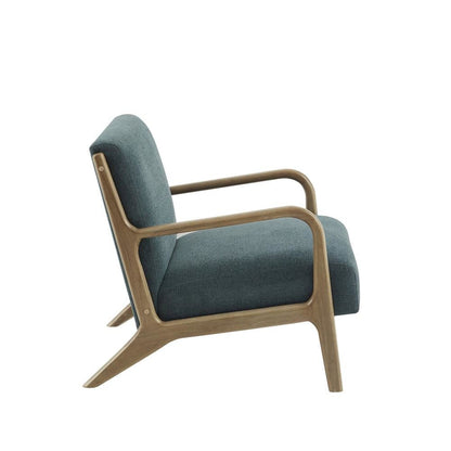 Teal Wooden Mid Century Modern Chair for Living Room, Upholstered Accent Chair