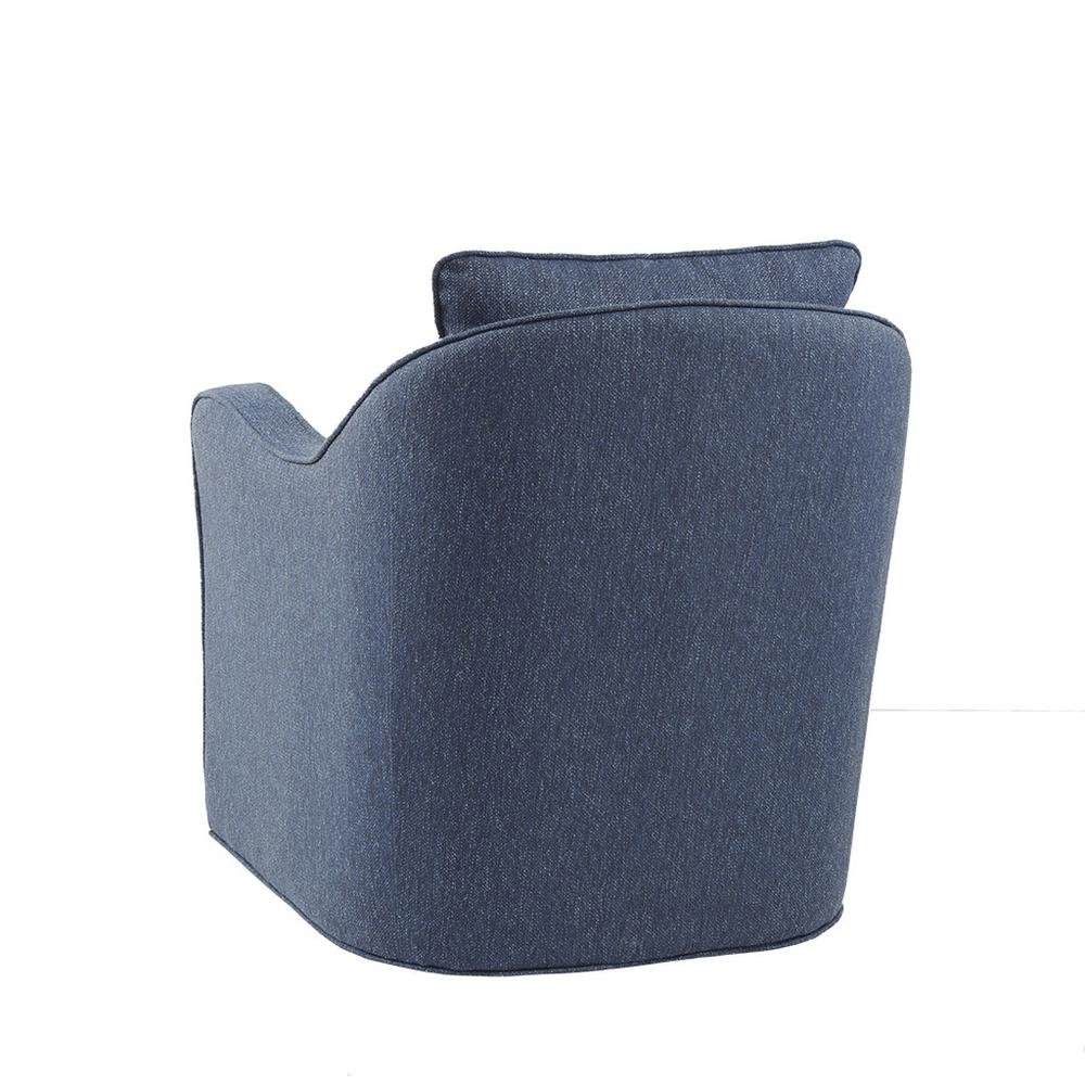 Blue Swivel Accent Chair, Oversized Wide Swivel Armchair with Solid Wood Base
