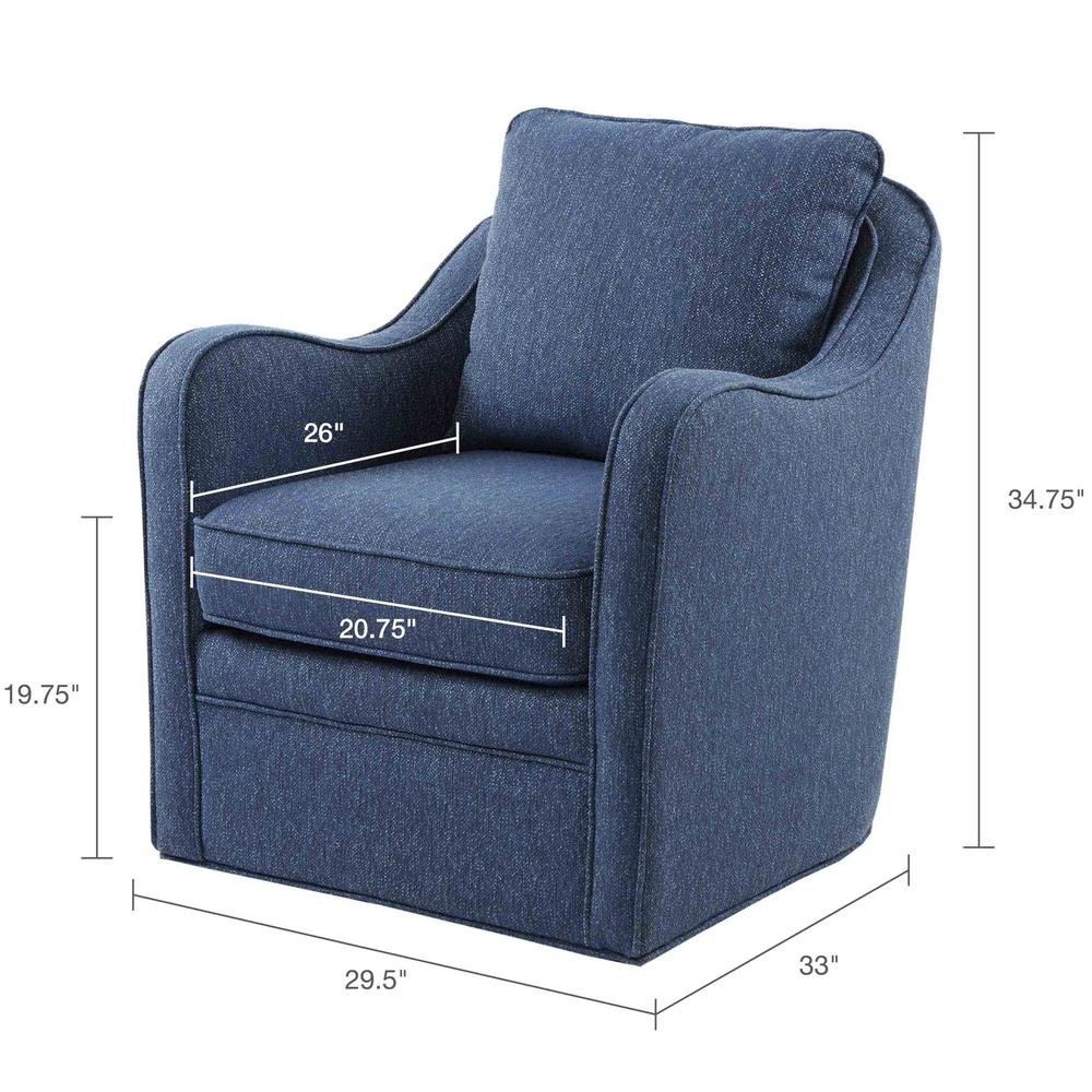 Blue Swivel Accent Chair, Oversized Wide Swivel Armchair with Solid Wood Base