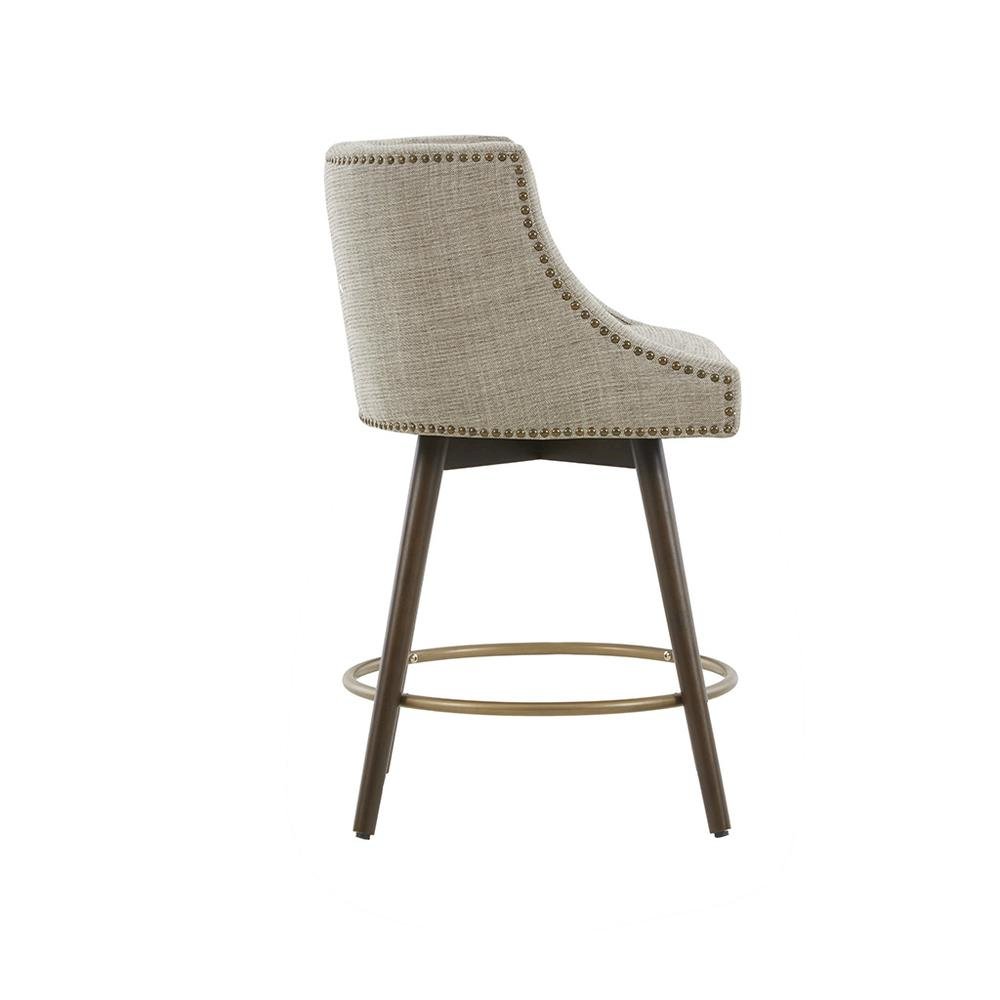 Blue Bar Height Stool, Upholstered Swivel Counter Stool with Solid Wood Frame