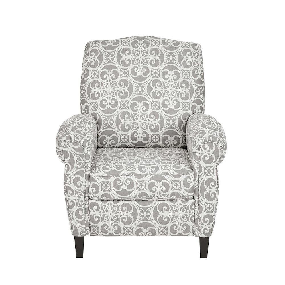 Gray Pushback Vintage Recliner Chair with Fretwork Print, Reclining Accent Chair