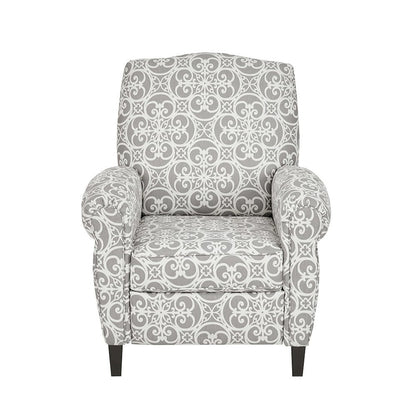 Gray Pushback Vintage Recliner Chair with Fretwork Print, Reclining Accent Chair