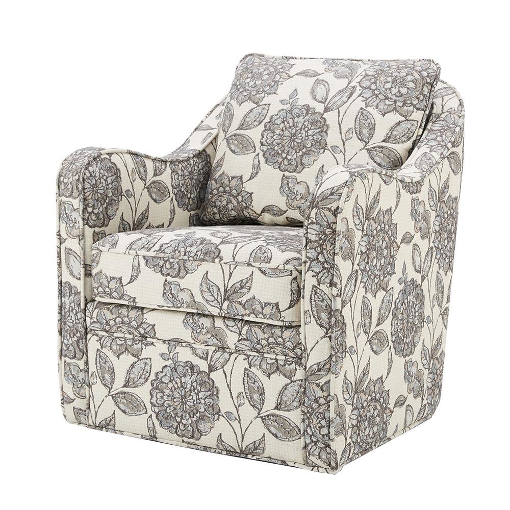 Floral Upholstered Swivel Accent Chair, Oversized Wide Armchair, 360° Rotation