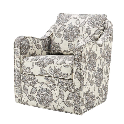 Floral Upholstered Swivel Accent Chair, Oversized Wide Armchair, 360° Rotation
