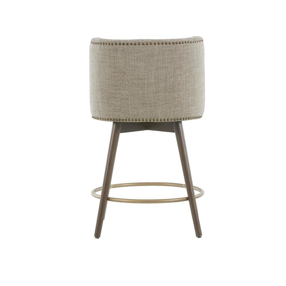 Blue Bar Height Stool, Upholstered Swivel Counter Stool with Solid Wood Frame