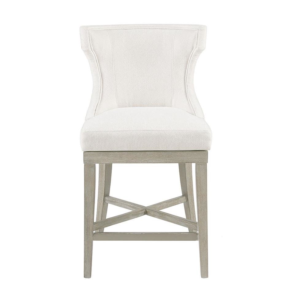 Swivel Beige Bar Height Stool, Upholstered Wingback Counter Height Chair