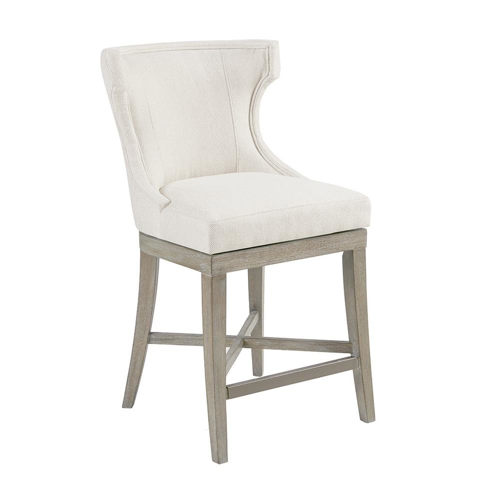 Swivel Beige Bar Height Stool, Upholstered Wingback Counter Height Chair