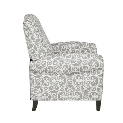 Gray Pushback Vintage Recliner Chair with Fretwork Print, Reclining Accent Chair