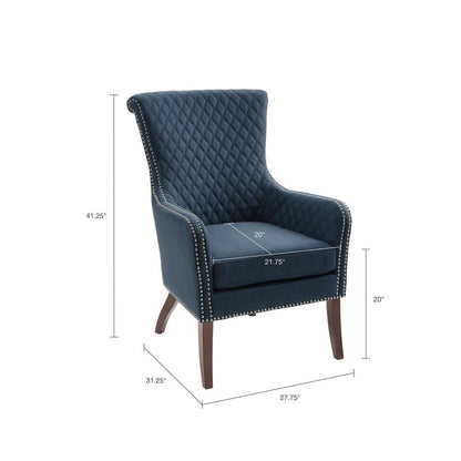 Blue Mid Century Modern Chair, Wooden Comfy Lounge Chair Living Room