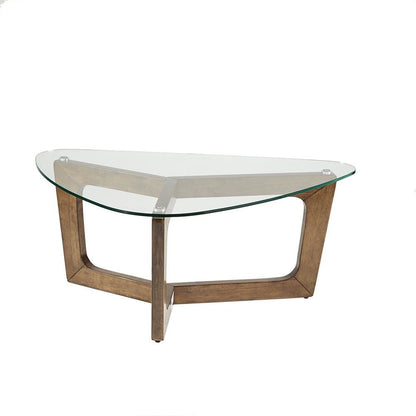 Coffee Table Modern, Glass Top with Solid Wood Frame, Rustic Living Room Table