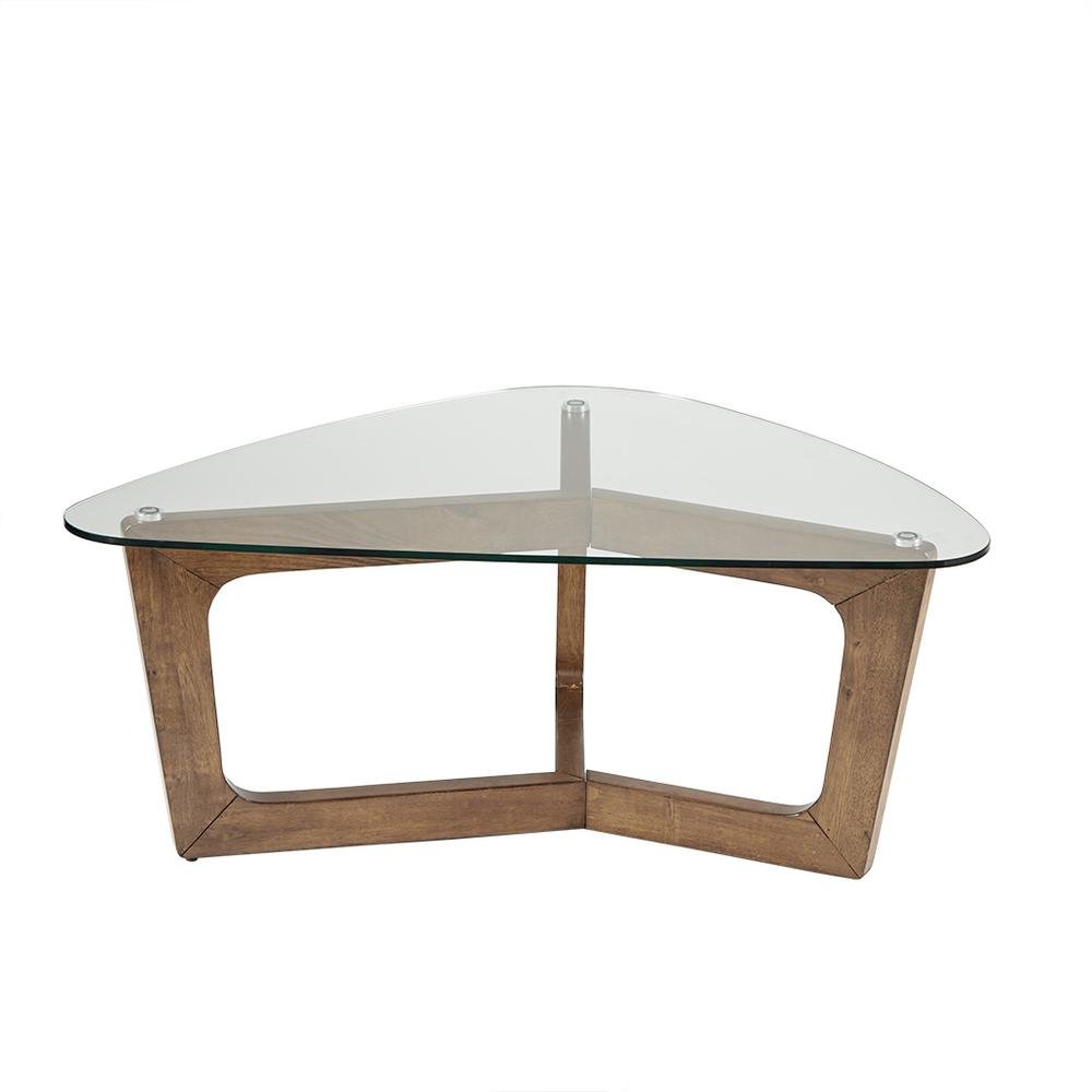 Coffee Table Modern, Glass Top with Solid Wood Frame, Rustic Living Room Table