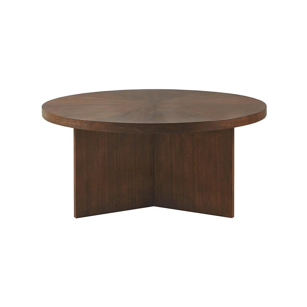 Round Coffee Table, Small Mid Century Wood Coffee Table with Walnut Finish
