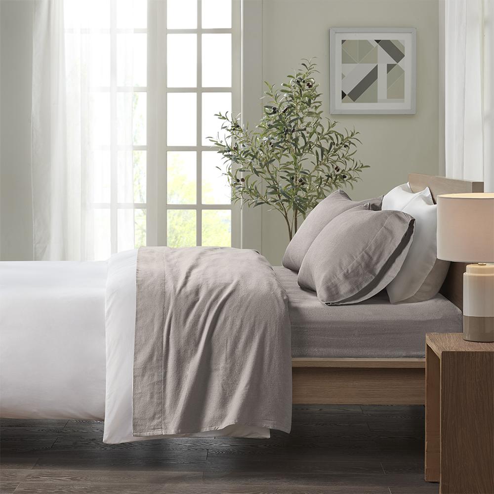 Cozy Flannel Printed Sheet Set, Grey Solid color