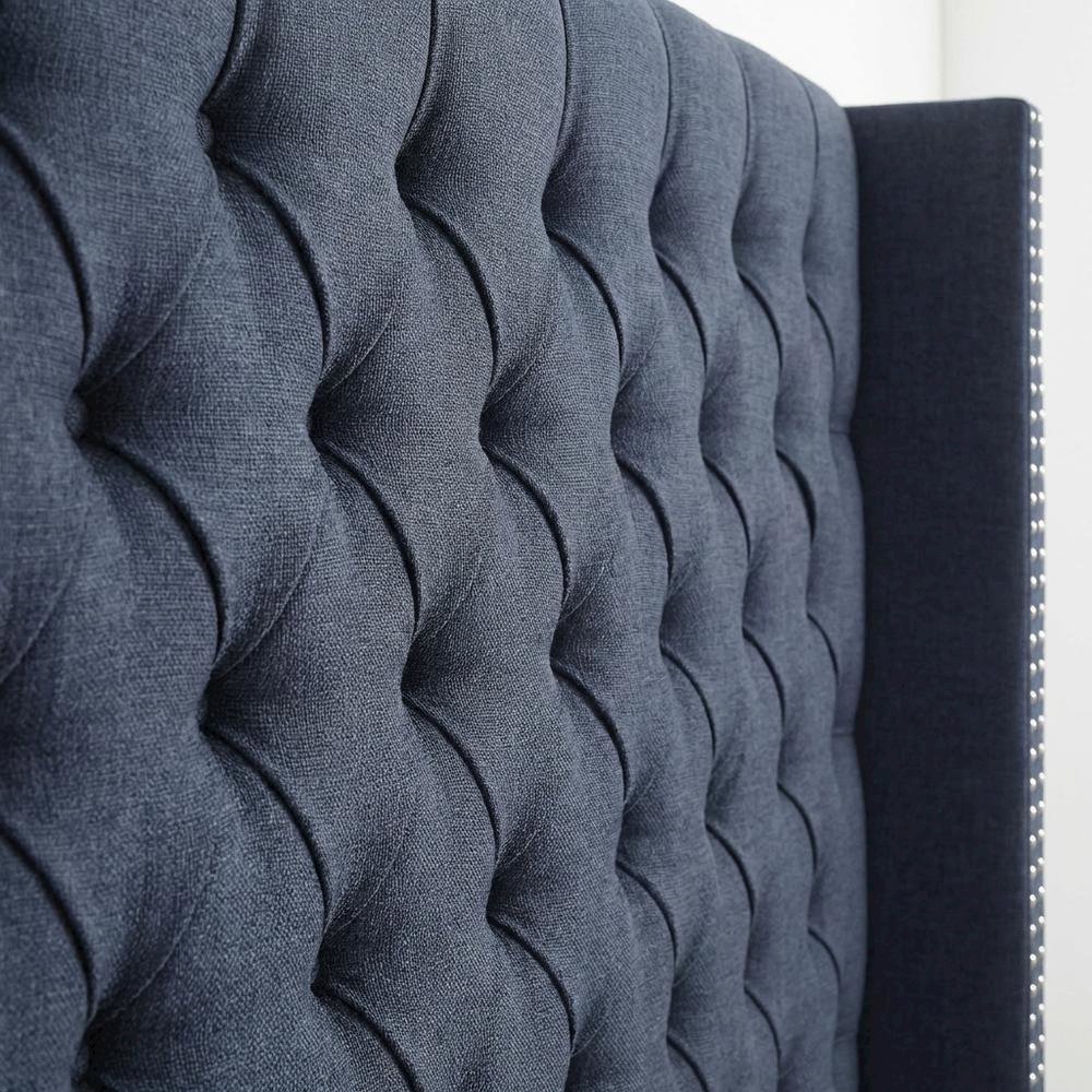 Blue Upholstered Headboard with Plywood Frame and Metal Legs, Spot Clean