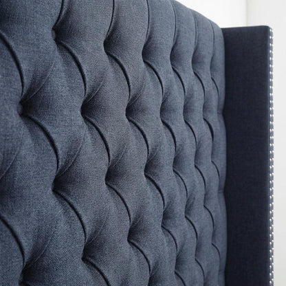 Blue Upholstered Headboard with Plywood Frame and Metal Legs, Spot Clean