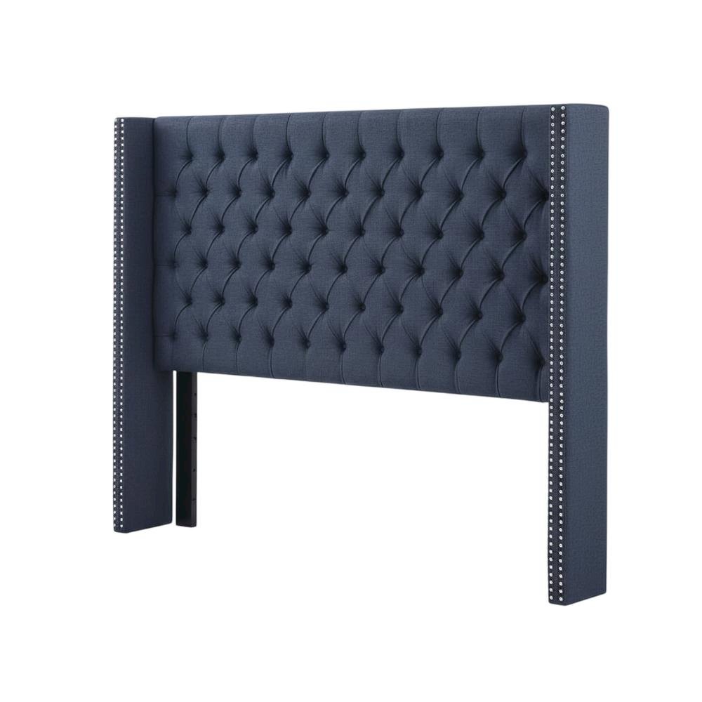 Blue Upholstered Headboard with Plywood Frame and Metal Legs for Bedroom