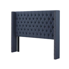 Blue Upholstered Headboard with Plywood Frame and Metal Legs for Bedroom