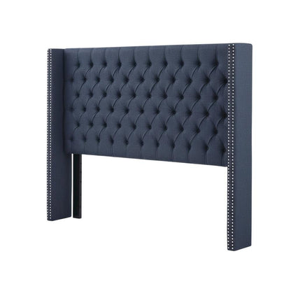 Blue Upholstered Headboard with Plywood Frame and Metal Legs for Bedroom
