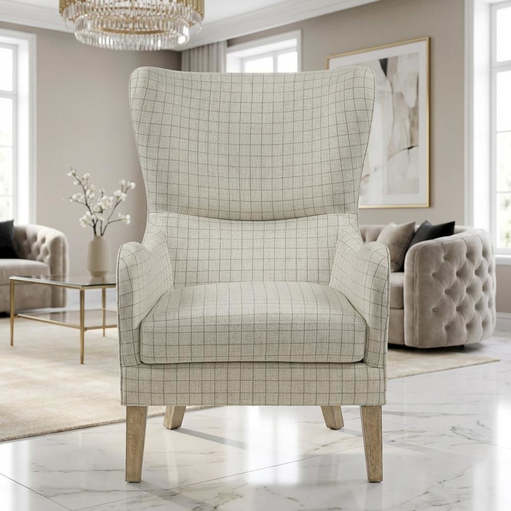 Beige Wing Chair with Stylish Design and Comfortable Upholstery