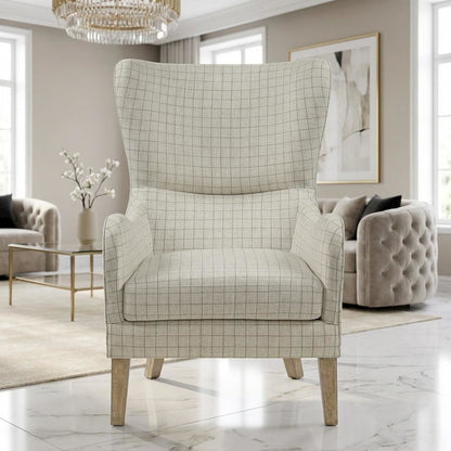 Beige Wing Chair with Stylish Design and Comfortable Upholstery