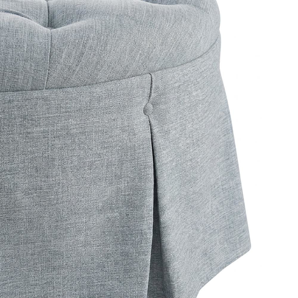 Light Blue Tufted Round Ottoman, Skirted Seat for Bedroom
