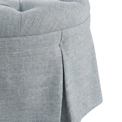 Light Blue Tufted Round Ottoman, Skirted Seat for Bedroom