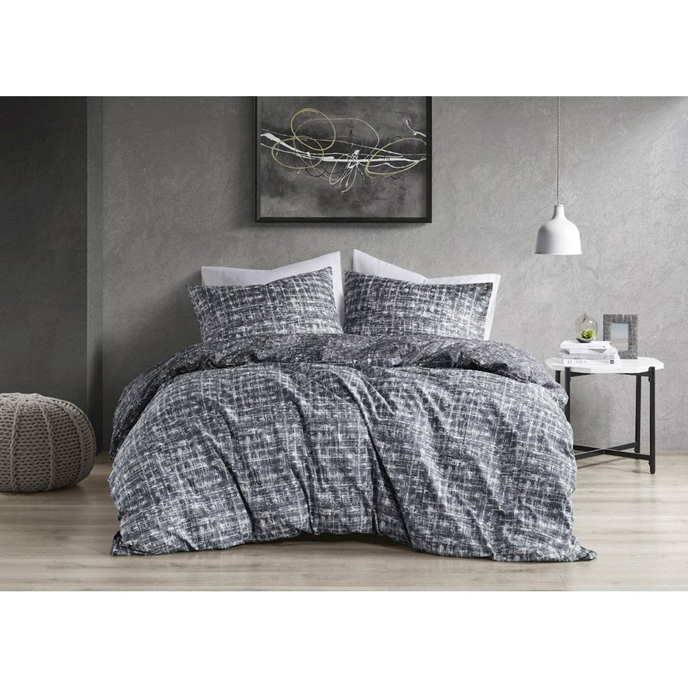 Maca Textured Print Reversible Duvet Set, Light Blue color